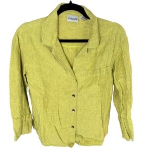 Chico’s Mustard 100% Linen Button-Down Shirt Size 1 (US M) | Boho Chic